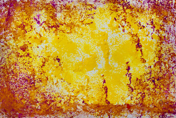 Abstract red and yellow watercolor background. Hand Made Backdrop. Brush Image. Spots of paint. Fragment of artwork.