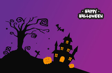 Halloween vector card, Flat design halloween landing page, Halloween Day. Halloween festival vector background.