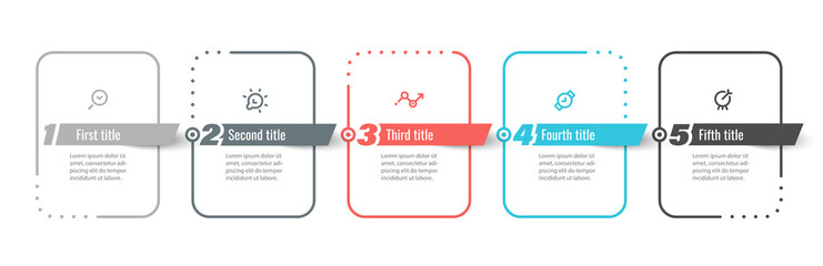 Vector Infographic design template with icons and 5 options or steps. Can be used for process diagram, presentations, workflow layout, banner, flow chart, info graph.