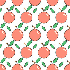Seamless vector pattern of apples and leaves on white background