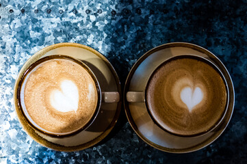 two coffee cups hearts 