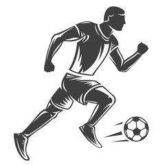 Fototapeta na wymiar Hand drawn silhouette running man football player isolated on white background. Stylized vector illustration of athletics. Minimalistic vintage design template element for print, label, badge.