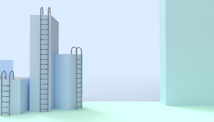 Ladder Business Concept and Ideas Competitions Box Geometric shapes minimal on blue - Green  background - 3d rendering