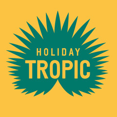 Vintage colorful minimalistic composition with tropical leaf and inscription. Vivid vector element for sticker, cover or print isolated on simple background.