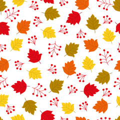 Fototapeta premium Pattern with autumn multi-colored maple leaves. Autumn background Illustration in flat style for wrapping paper, Wallpaper, fabric printing.