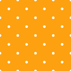 Seamless cute Halloween pattern with small white polka dots on orange background. Elegant holiday print for fabric textile gift paper scrapbook wallpaper kids craft