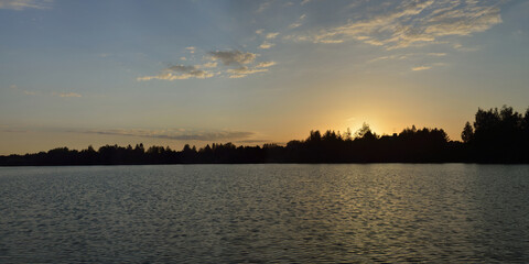 Summer fishing on the Desna river, beautiful panorama.