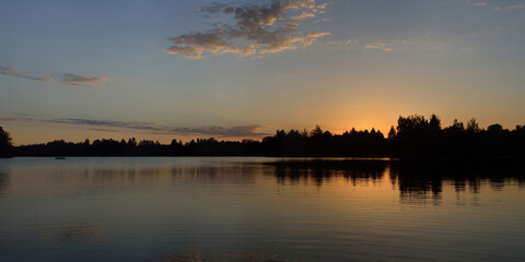Summer fishing on the Desna river, beautiful panorama.
