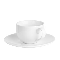 White coffee cup on saucer isolated on white background.