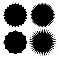 Set of black blank labels various shape isolated on white. Vector illustration
