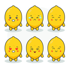 Cute Lemon Characters Happy Vector Illustration