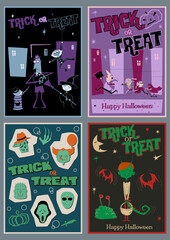 Halloween Funny Illustrations, Children and Scared People, Halloween Scenes 