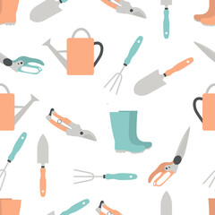 Vector seamless pattern Gardening tools Equipment