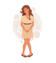 Young woman wants to pee. People in uncomfortable situations. Vector illustration drawing in flat style.