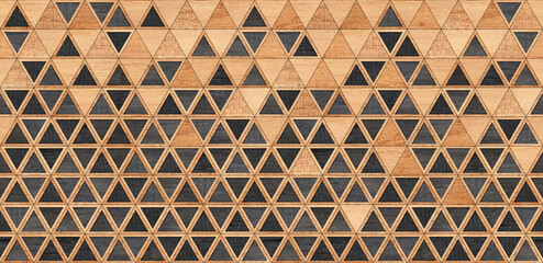 Fototapety  Wood texture background. Wooden panel with triangle pattern for wall decor. 