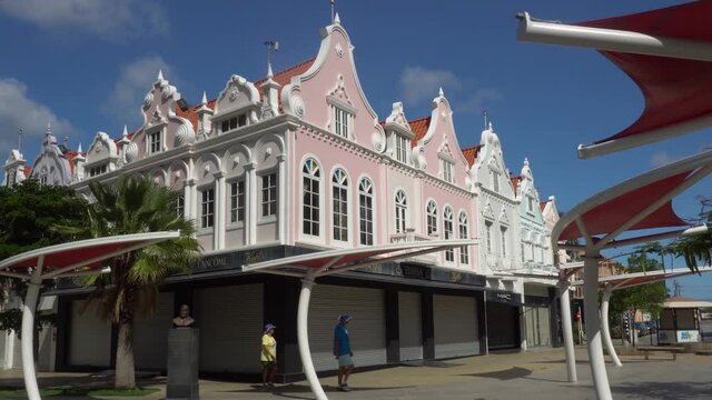 Oranjestad, Aruba / Netherlands Antille: Dutch colonial style buildings on Plaza Daniel Leo in the downtown