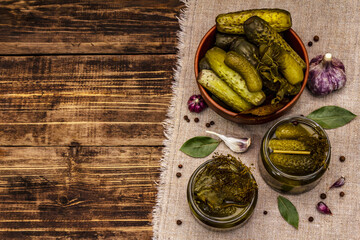 Marinated pickled cucumbers with spices and herbs