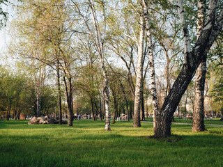 Chelyabinsk city park area with updated architecture and lanscape design.