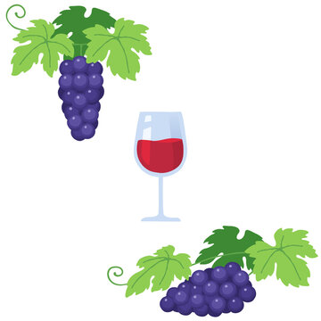 ブドウと赤ワインのイラスト