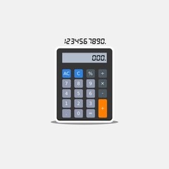 Calculator and Digital number White Stroke and Shadow icon vector isolated.