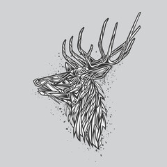 Obraz na płótnie Canvas Original monochrome vector illustration in retro style. Deer head in abstract style. Design for t-shirt or sticker