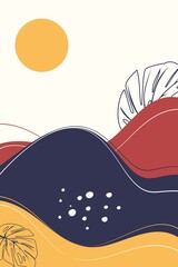 Fashion stylish templates with organic abstract shapes and line in nude pastel colors. Neutral beige, terracotta background in boho style. Burnt orange contemporary collage. Vector Illustration