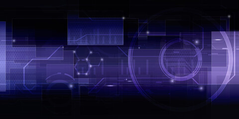 Abstract dark blue purple gradient with futuristic digital element grid line  patterns.