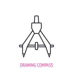 Drawing compass or pair of compasses. Outline icon. Vector illustration. Technical drawing instrument for mathematics or navigation. Thin line pictogram for user interface. Isolated white background