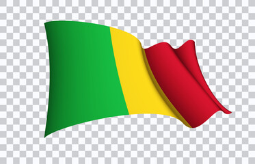 Mali flag state symbol isolated on background national banner. Greeting card National Independence Day of the Republic of Mali. Illustration banner with realistic state flag.