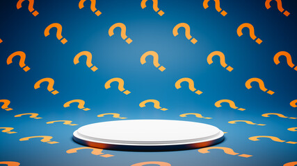 Empty White Platform on Question Mark Pattern Studio Background