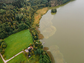 Aerial view to autumn classic Finnish landscape in Nuuksio national park