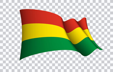 Bolivia flag state symbol isolated on background national banner. Greeting card National Independence Day of the Plurinational State of Bolivia. Illustration banner with realistic state flag.