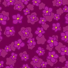 Seamless floral pattern with cute cartoon color flowers, doodle vector drawing