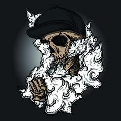 artwork illustration and t-shirt design vape skull premium vector