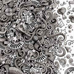 Music hand drawn vector doodles illustration. Musical frame design