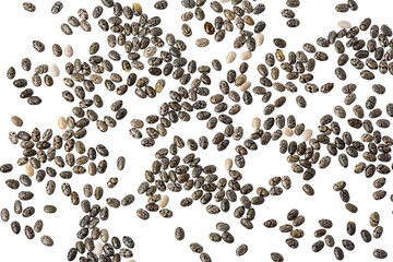 Chia seeds isolated on white background with clipping path and full depth of field. Top view. Flat lay.