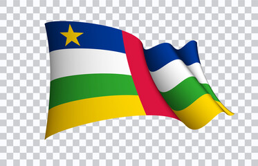 Central African Republic flag state symbol isolated on background national banner. Greeting card National Independence Day Central African Republic. Illustration banner realistic state flag of CAR.