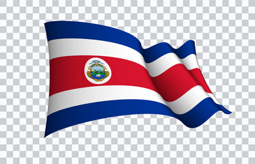 Costa Rica flag state symbol isolated on background national banner. Greeting card National Independence Day of the Republic of Costa Rica. Illustration banner with realistic state flag.