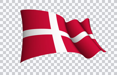 Denmark flag state symbol isolated on background national banner. Greeting card National Independence Day of the Kingdom of Denmark. Illustration banner with realistic state flag.