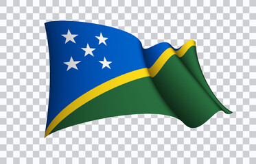 Solomon Islands flag state symbol isolated on background national banner. Greeting card National Independence Day of the Republic of Solomon Islands. Illustration banner with realistic state flag.