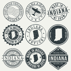 Indiana Set of Stamps. Travel Stamp. Made In Product. Design Seals Old Style Insignia.