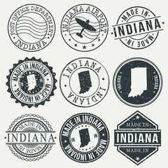 Obraz premium Indiana Set of Stamps. Travel Stamp. Made In Product. Design Seals Old Style Insignia.