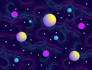 starry sky with planets seamless pattern. decorative image of the sky with space bodies. cosmic space.