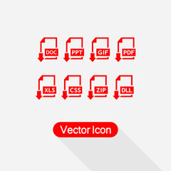 Download DOC,PTT,GIF,PDF,XLS,CSS,ZIP,DLL File Icons Vector Illustration Eps10
