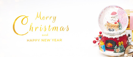Banner, Merry Christmas composition, gifts on white background