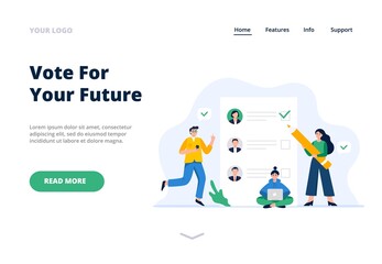 People voting for their future. Man and women choose the best candidate. Voting and election concept. Vector flat illustration for a landing page, banner, ad. 