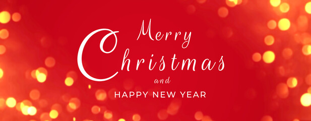 Banner, Merry Christmas composition, gifts on red background