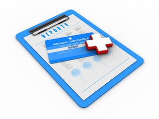 3D rendering medical insurance card with plus sign