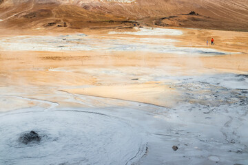 Geothermal alternative energy concept. Hverir geothermal area in the north of Iceland near Lake Myvatn.