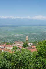 Fototapeta na wymiar Panorama of Sighnaghi and Caucasus Mountains, Georgia